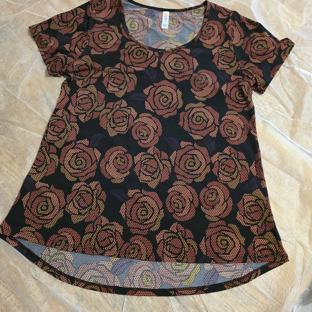 LuLaRoe Rose Print Soft Grunge Whimsical Goth Shirt